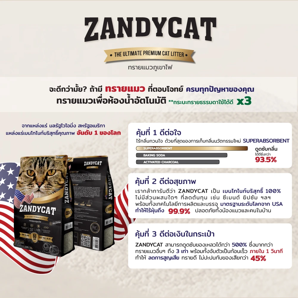 Zandycat ทรายแมวภูเขาไฟ อัลติเมทพรีเมียม 12 ลิตร