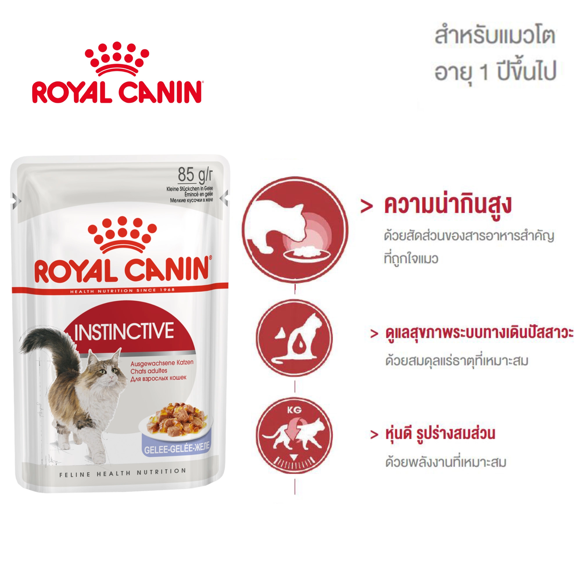 Royal Canin อาหารเปียกแมว สูตร Instinctive สำหรับแมวโต อายุ 1 ปีขึ้นไป ชนิดซอง 85 กรัม