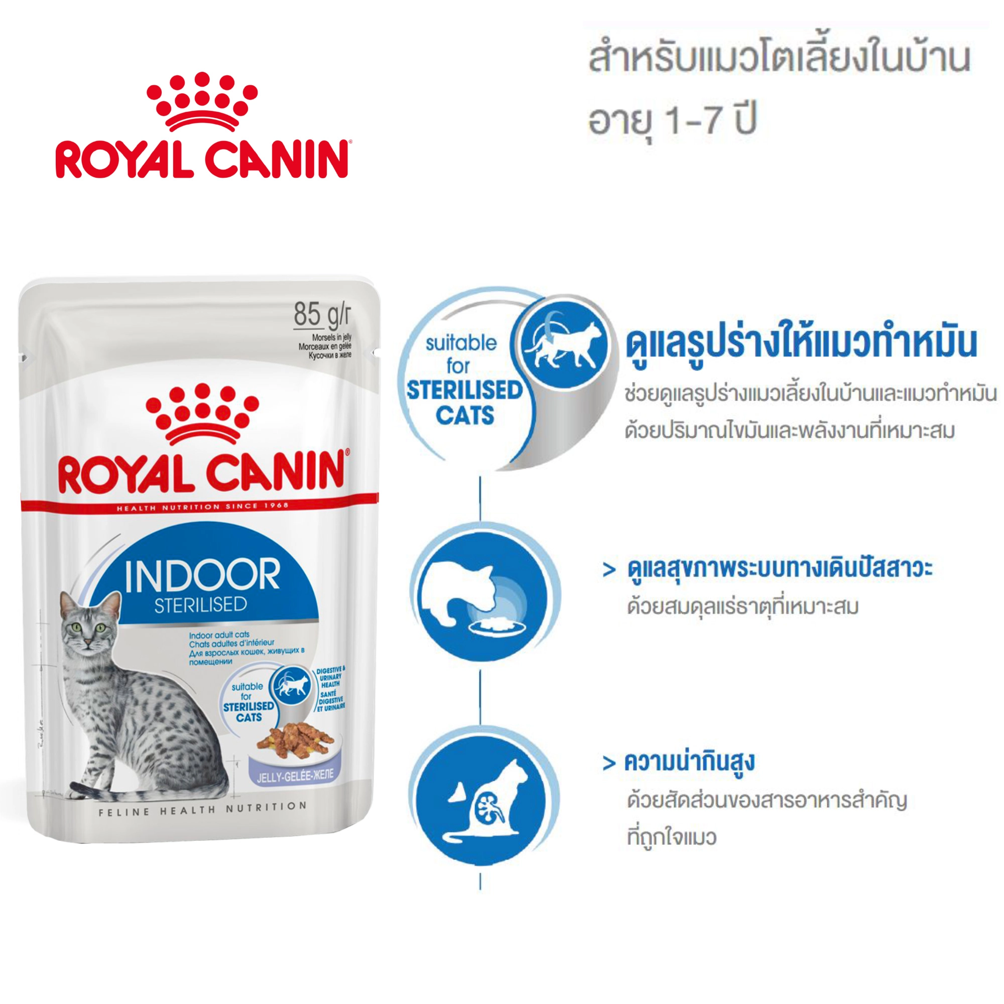 Royal Canin อาหารเปียกแมว สูตร Indoor (แมวเลี้ยงในบ้าน) ชนิดซอง 85 กรัม