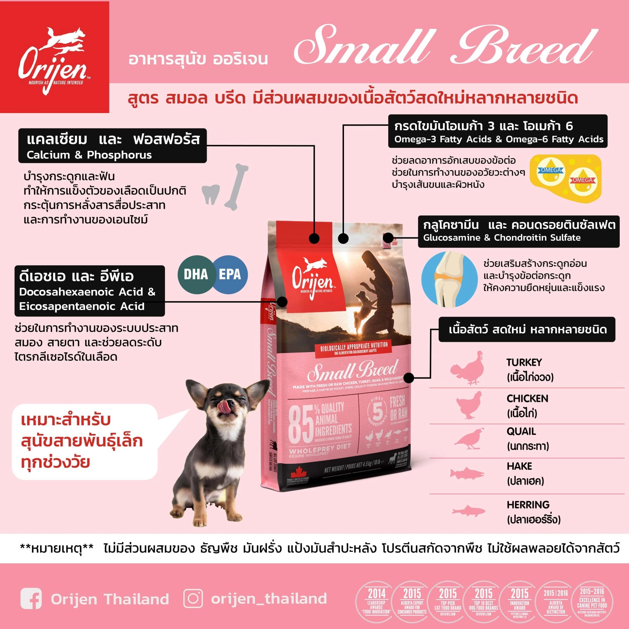 Orijen อาหารเม็ดสุนัข สูตร Small Breed สำหรับสุนัขพันธุ์เล็กทุกช่วงวัย ทุกสายพันธุ์