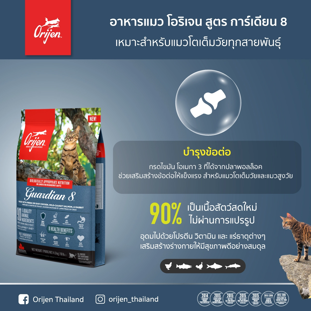 Orijen อาหารเม็ดแมว สูตร Guardian 8 สำหรับแมวทุกช่วงวัย ทุกสายพันธุ์