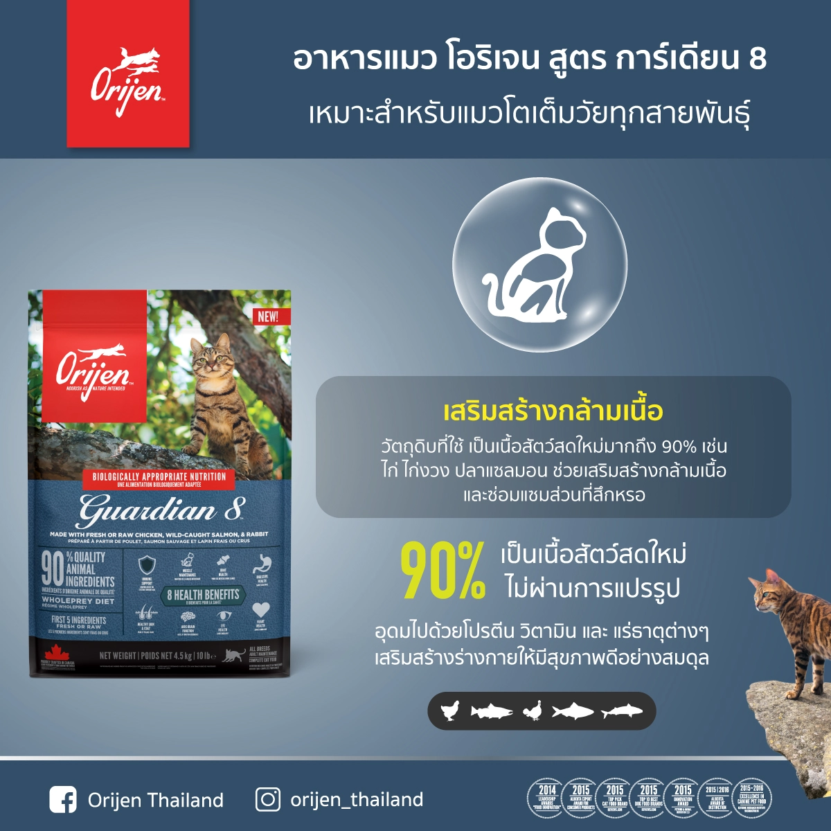 Orijen อาหารเม็ดแมว สูตร Guardian 8 สำหรับแมวทุกช่วงวัย ทุกสายพันธุ์