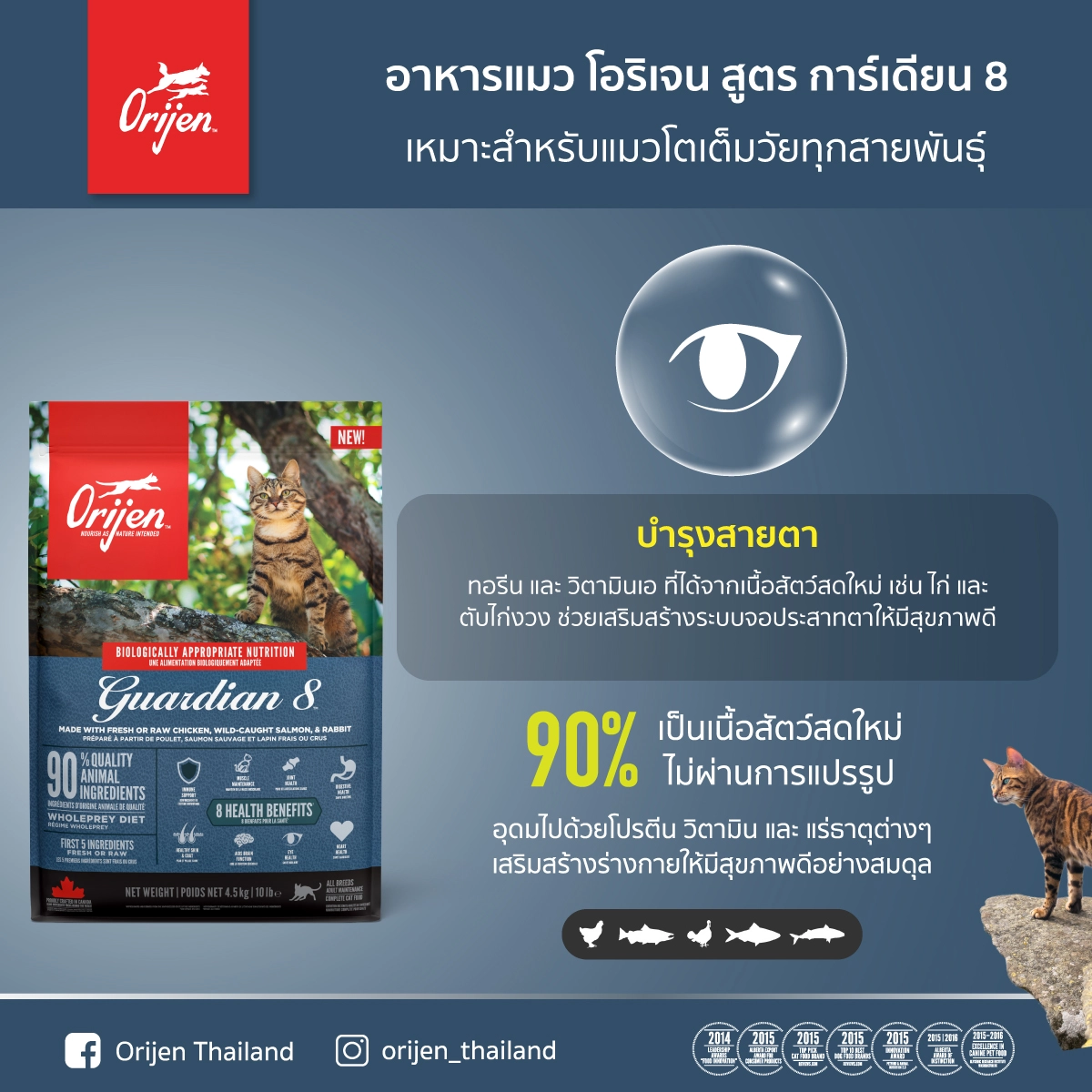 Orijen อาหารเม็ดแมว สูตร Guardian 8 สำหรับแมวทุกช่วงวัย ทุกสายพันธุ์