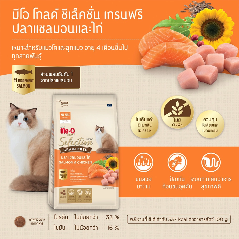 Me-O Gold  Selection Grain Free มีโอ โกลด์ ซีเล็คชั่น เกรนฟรี อาหารเม็ด สำหรับแมวทุกสายพันธุ์