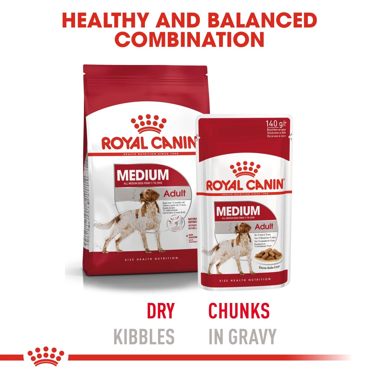 Royal Canin อาหารเปียกสุนัข สูตร Medium Adult สำหรับสุนัขโตพันธุ์กลาง ชนิดซอง 140 กรัม