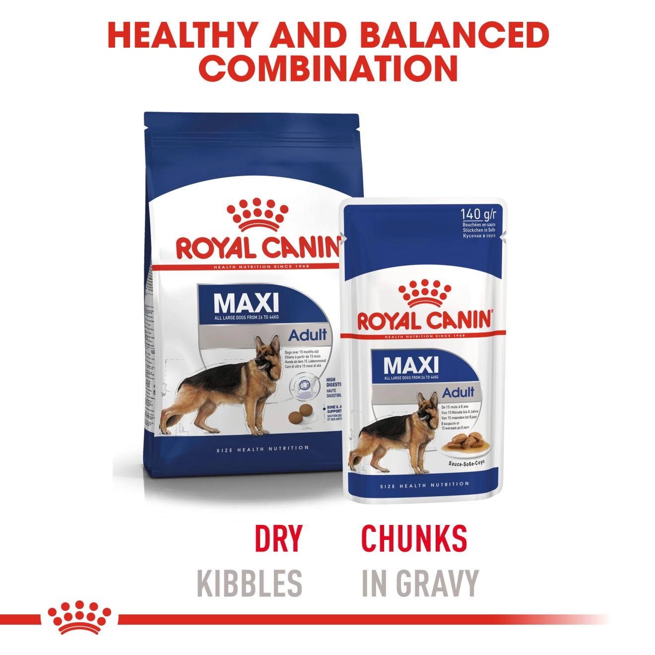 Royal Canin อาหารเปียกสุนัข สูตร Maxi Adult สำหรับสุนัขโตพันธุ์ใหญ่ ชนิดซอง 140 กรัม