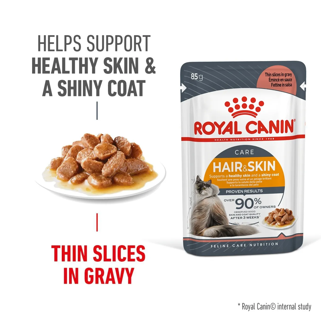 Royal Canin อาหารเปียกแมว สูตร Hair&Skin (บำรุงขนและผิวหนัง) ชนิดซอง 85 กรัม